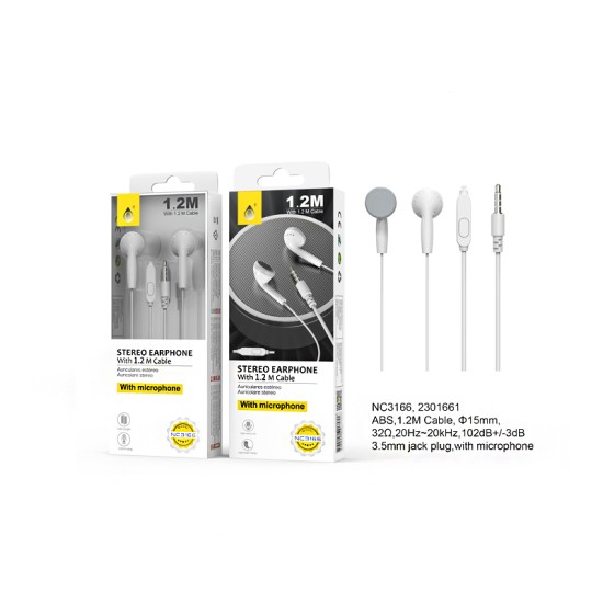 AURICULARES ONEPLUS NC3166 BL COM MICRÓFONO E BOTÓN MULTIFUNCIONAL 1.2M BRANCO AURICULARES ONEPLUS NC3166 BL COM MICRÓFONO E BOTÓN MULTIFUNCIONAL 1.2M BRANCO